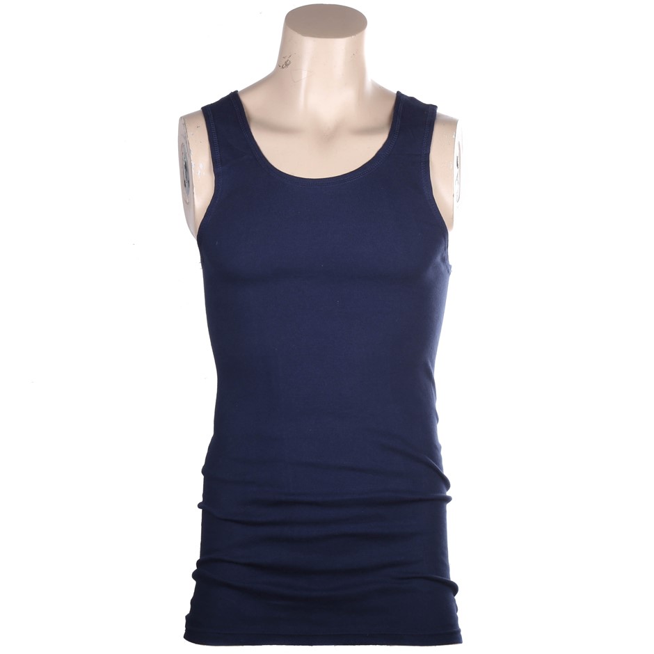 4 x Ribbed Cotton Navy Singlets Size M, Side Seamfree.
