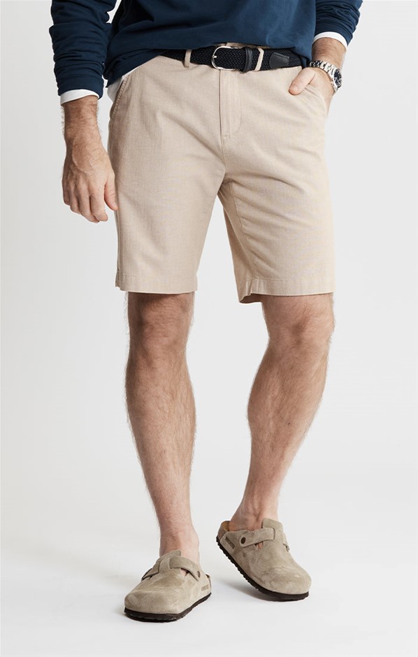 JACHS Men's Chambray Shorts, Size 34, 98% Cotton, Stone. NB: has been worn.