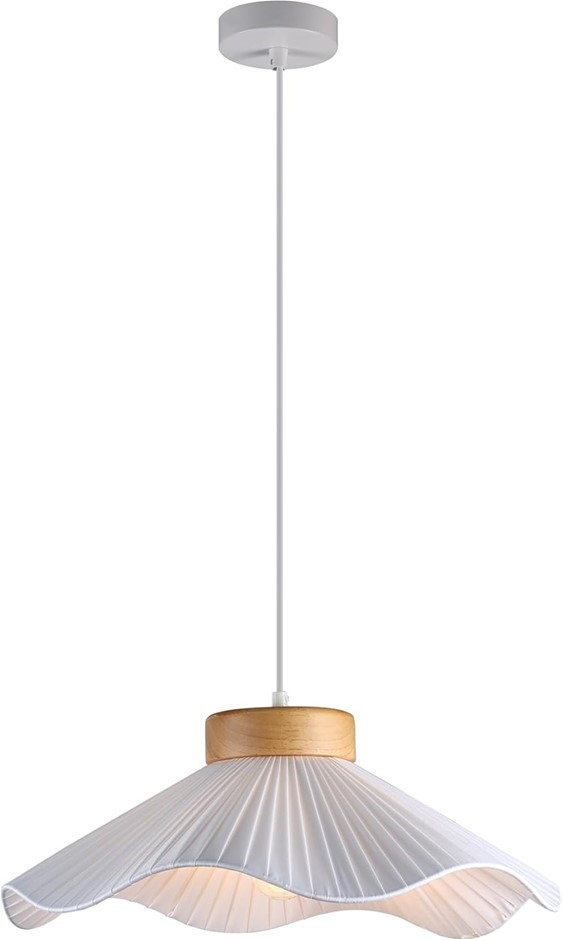 LEXI LIGHTING Seraphina Pendant Light, Large White Pleated Wave Fabric Lamp