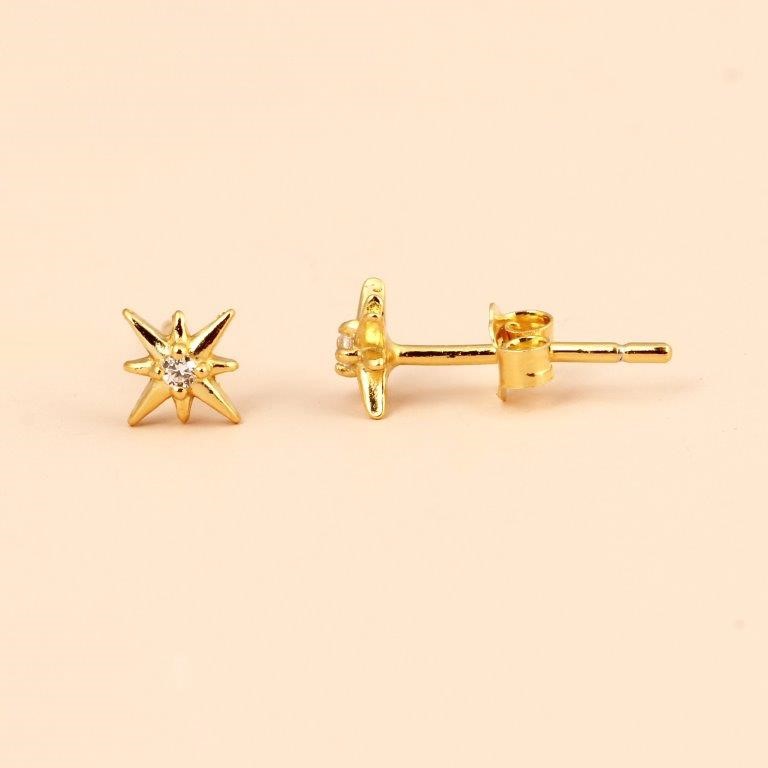 Starburst Stud 999 Sterling Silver Earrings - Gold Plated