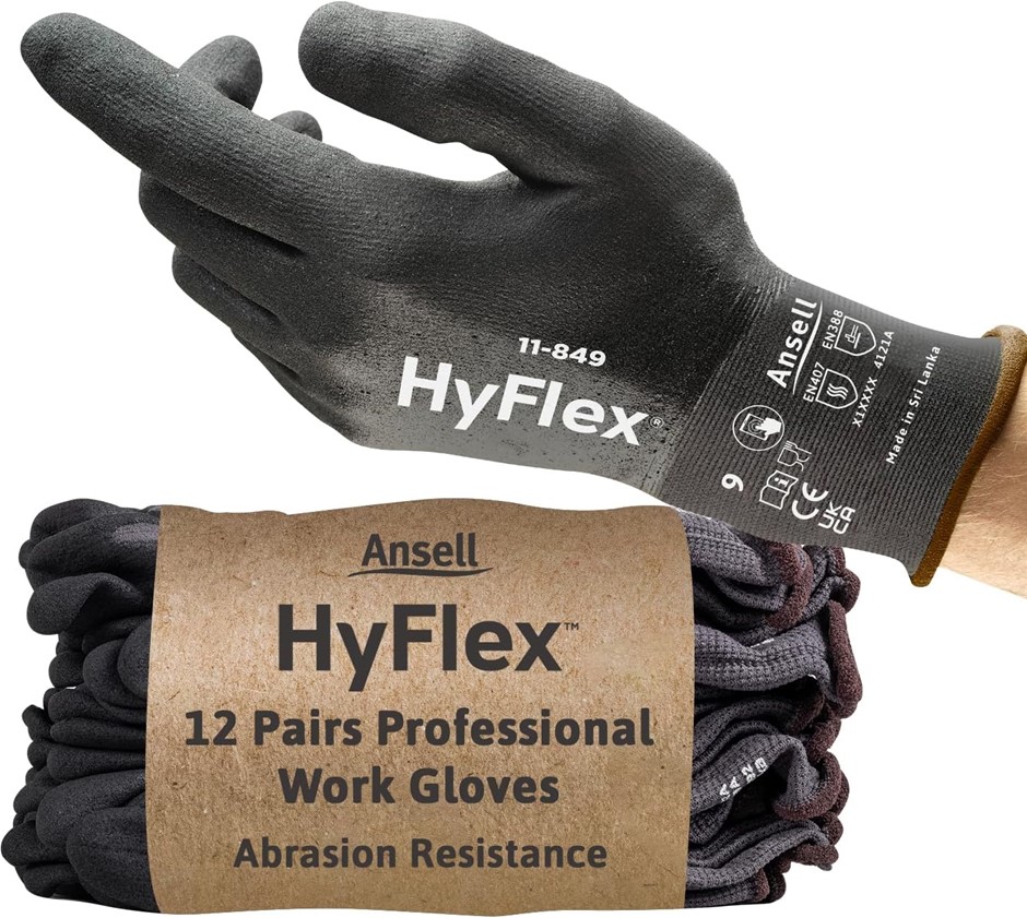 12 Pairs x ANSELL HyFlex 11-849 Multi-purpose Work Gloves for Light Duties