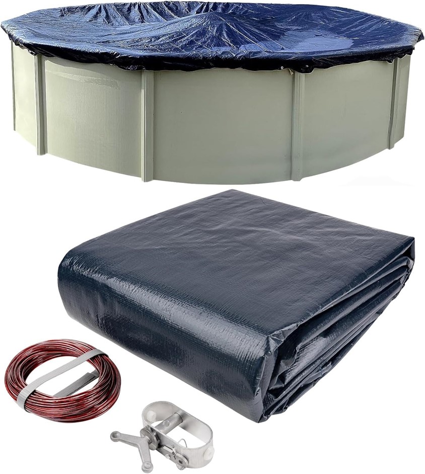 SPQ Aboveground Pool Winter Cover, Fits 21’ Round, Solid Blue – Includes Wi
