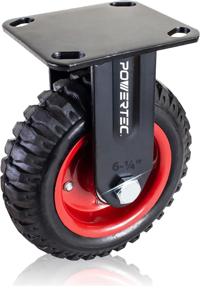 POWERTEC 6 Inch Caster Wheels, Heavy Duty Fixed Plate Casters with Rubber K