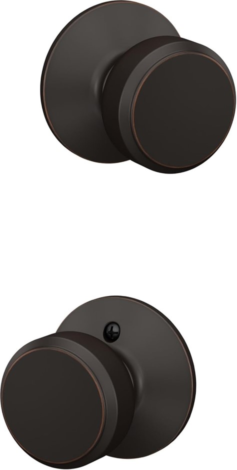 SCHLAGE F10 BWE 716 Bowery Passage Lock Knob, Aged Bronze.