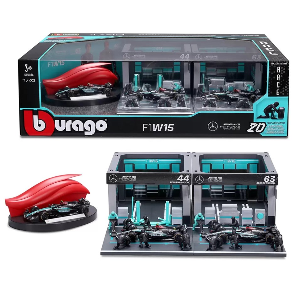 Burago 1:43 Formula One Racing Deluxe Paddock Mercedes, Pit Garages/Pit Cre