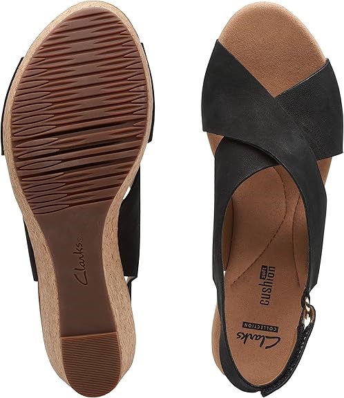 CLARKS Women's Annadel Eirwyn Wedge Sandal, Black Nubuck, Size US 6M/ UK 3.