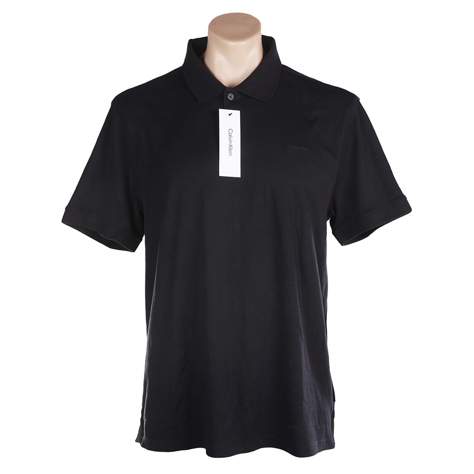 CALVIN KLEIN Men's Liquid Touch Polo, Size L, 100% Cotton, Black (001), 40M