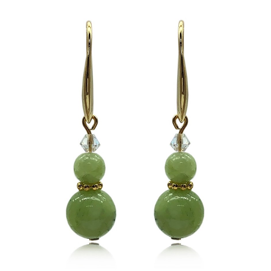 Light Green Flower Jade Gemstones & Swarovski® Crystal Earrings