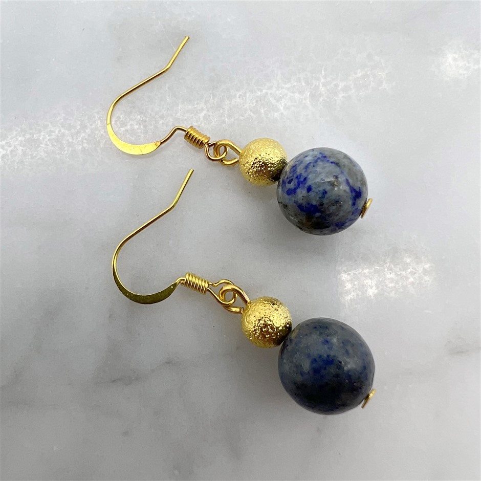 Lapis Lazuli Gemstone Gold Stardust Drop Earrings