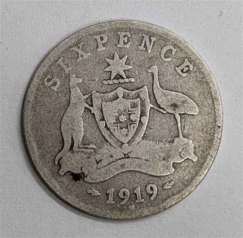 1919 AUSTRALIA Silver Six Pence 6P Coin