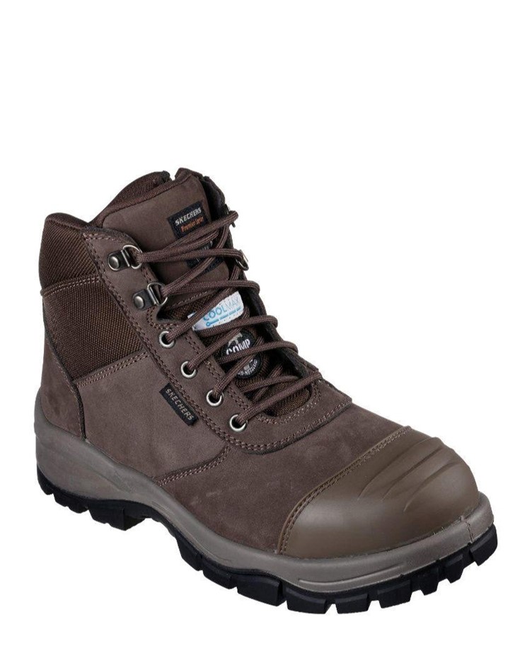 SKECHERS Men's Work Composite Toe Boots, Size US10, Choc, 888028. NB: has b