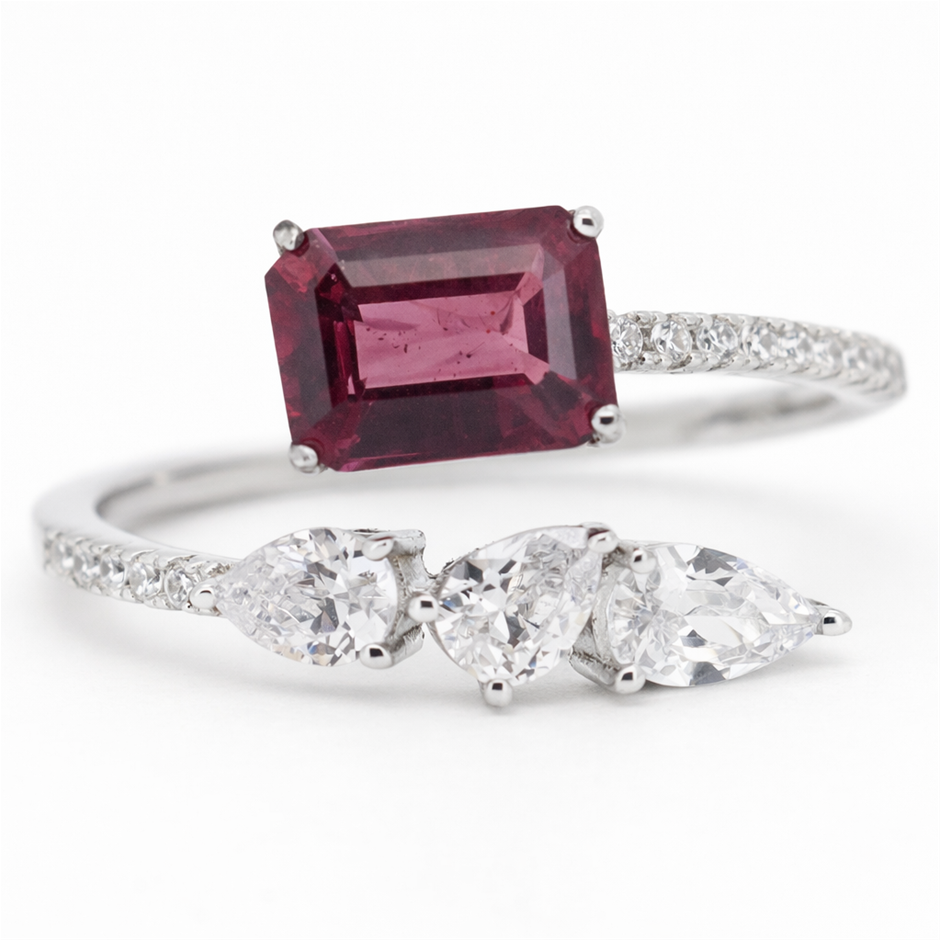 1.45 Carats Natural Rhodolite Garnet Ring - 925 Silver