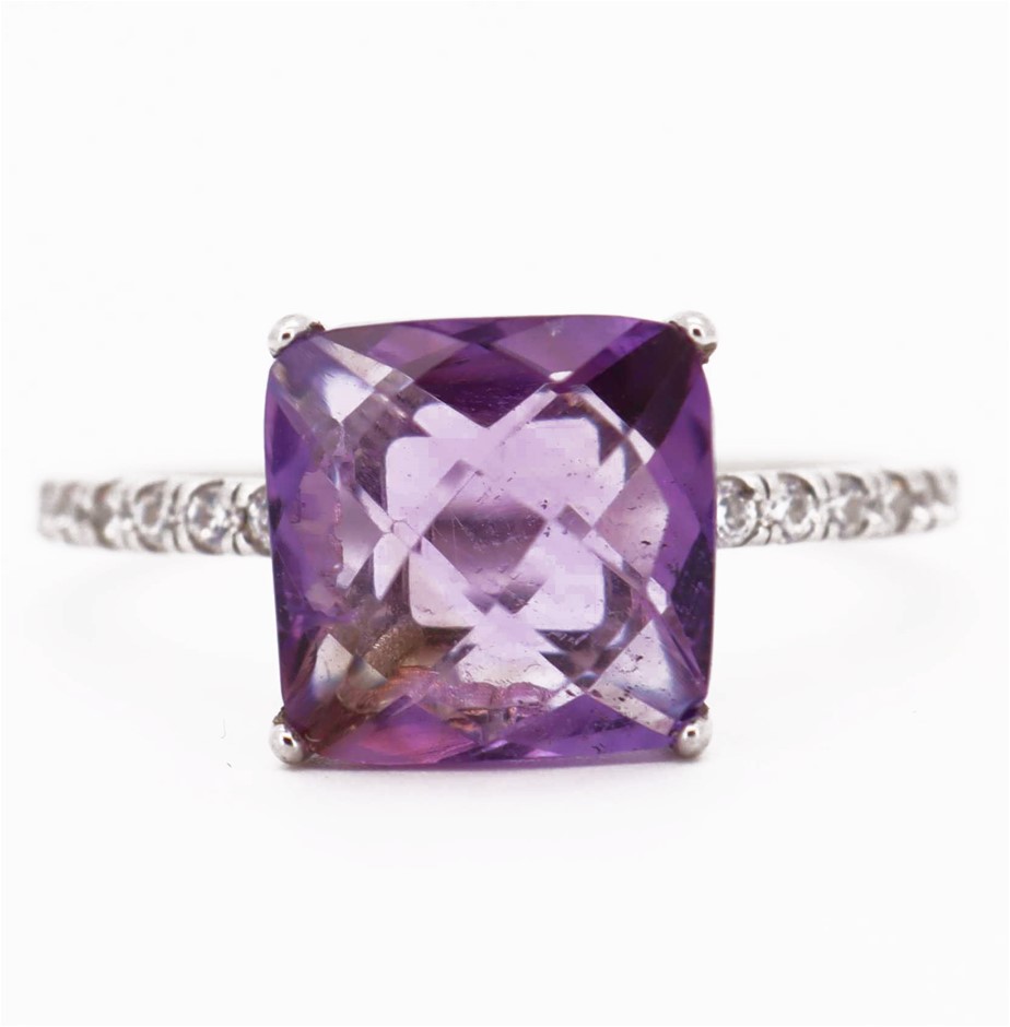 3.76 Carats Natural Amethyst Ring - 925 Silver