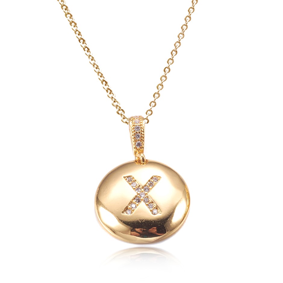 Letter 'X' Gold Plated with CZ Pendant Necklace