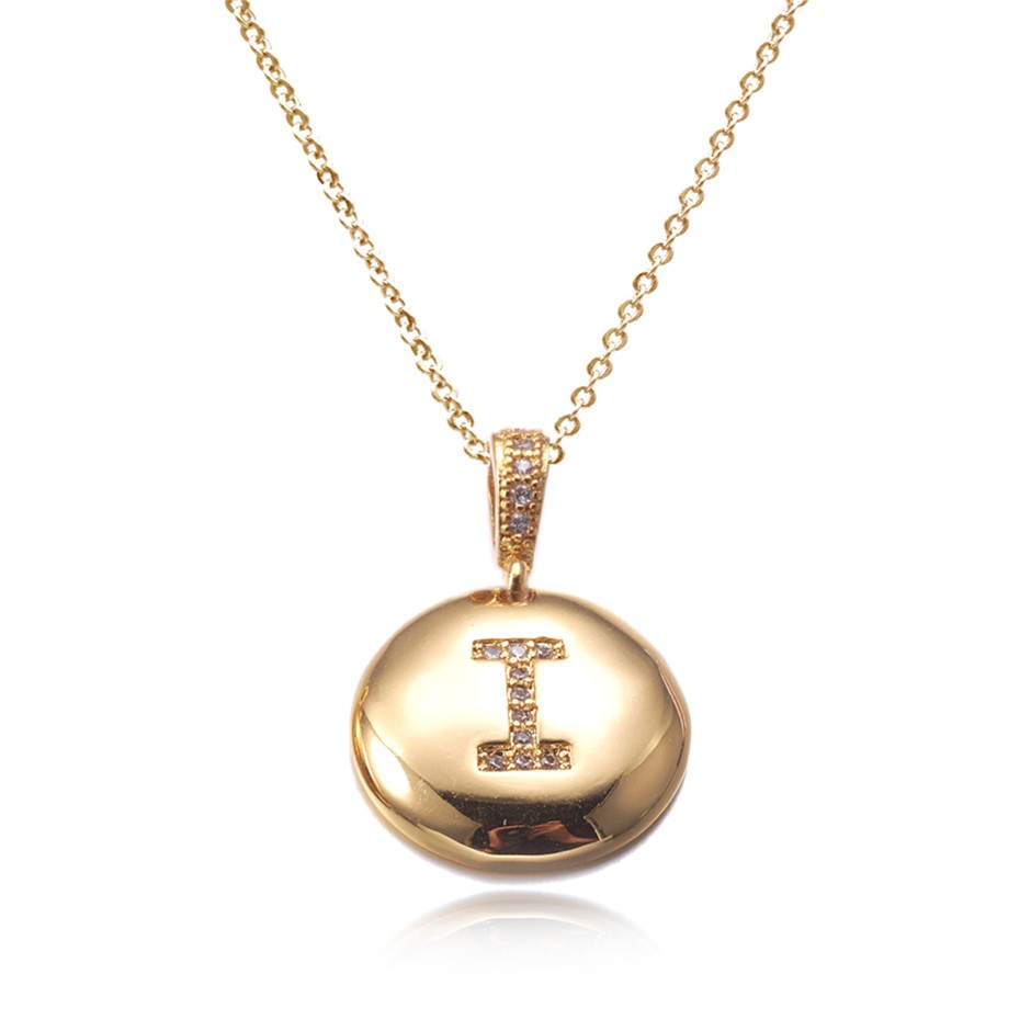 Letter 'I' Gold Plated with CZ Pendant Necklace