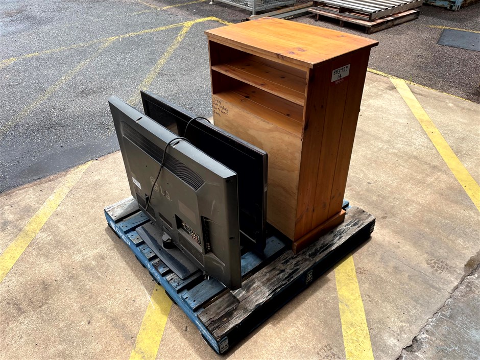 <p>2x TV's And Timber Cabinet </p>