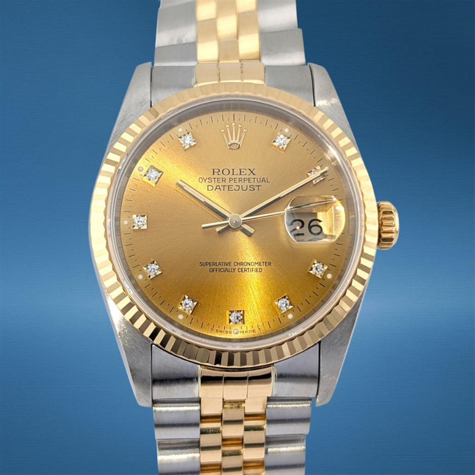 Rolex 16233G Datejust 36 Champagne Diamond Dial 36mm 1991 X-Serial