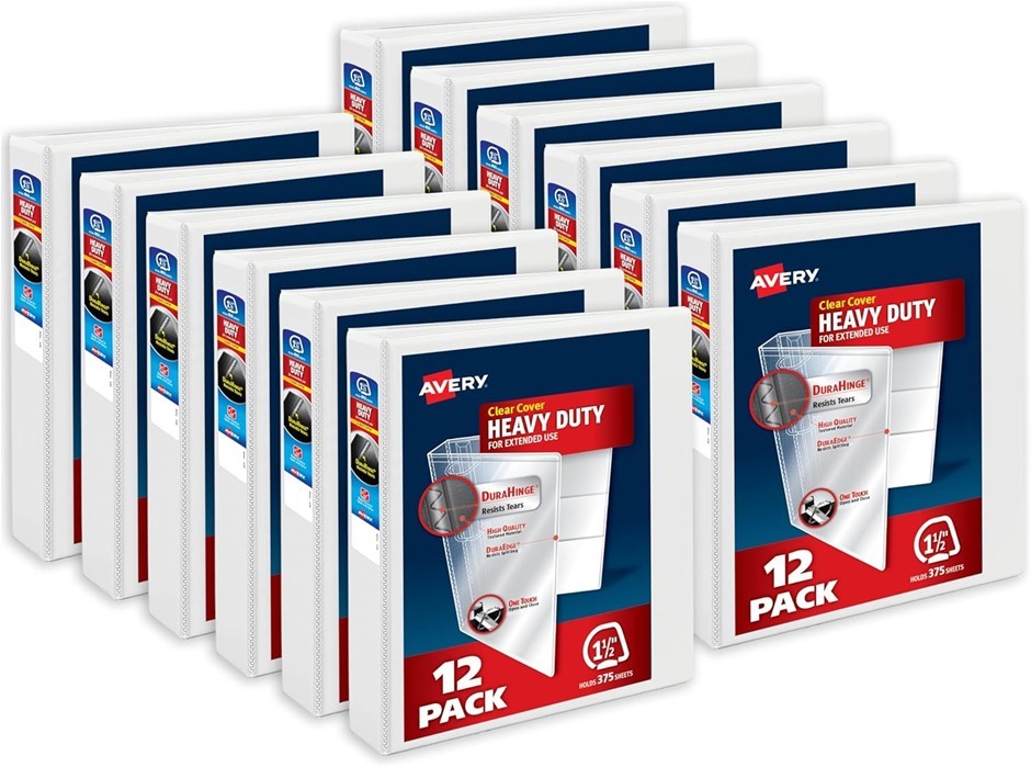 AVERY Heavy-Duty View 3 Ring Binders, 1.5 Inch One Touch Slant Rings, DuraH