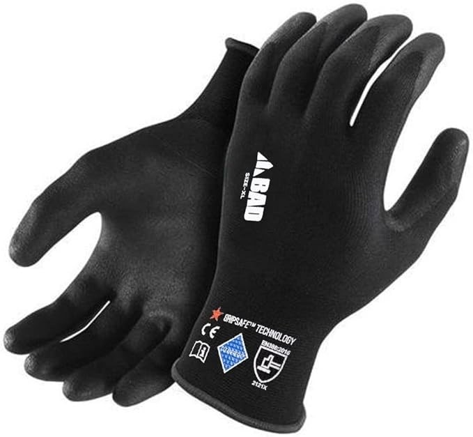 12 Pairs x BAD WORKWEAR Unisex Stealth Nitrile Grip-Safe Work Gloves, Size