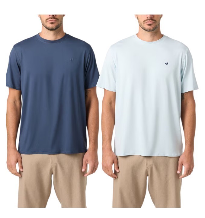 2-Pack HANG TEN Men's UPF50+ Sun Tees, Size L, Blue/Dark Blue. Buyers Note