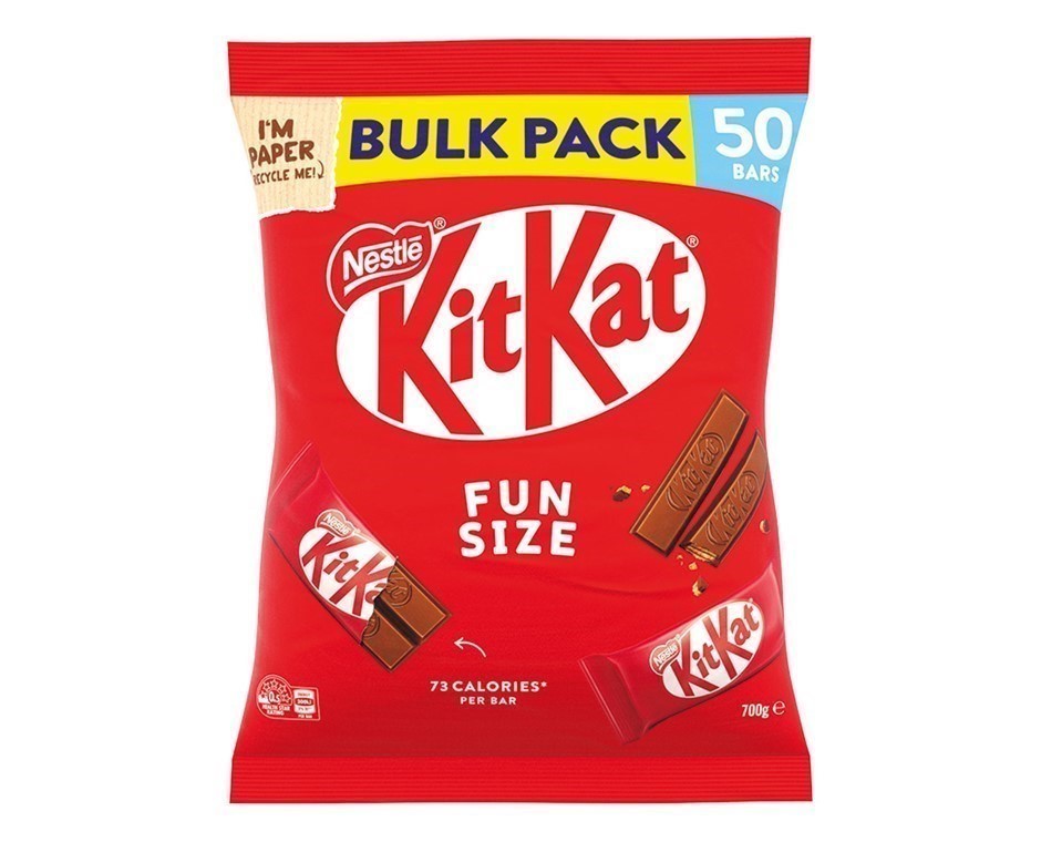 2 x Bag of 50pc NESTLE Kitkat Bulk Pack, 700g. NB: Damaged packaging & appr
