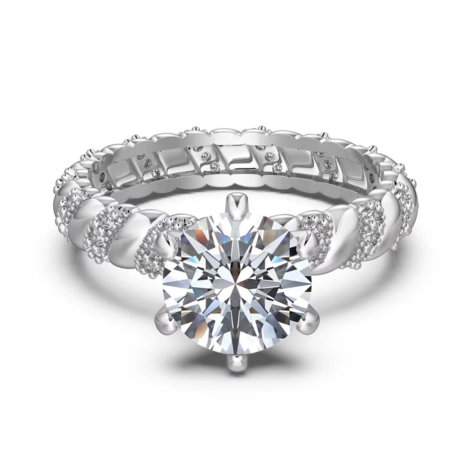 2.0ct Round Cut GRA Certified Moissanite 925 Sterling Silver Ring - Size 9