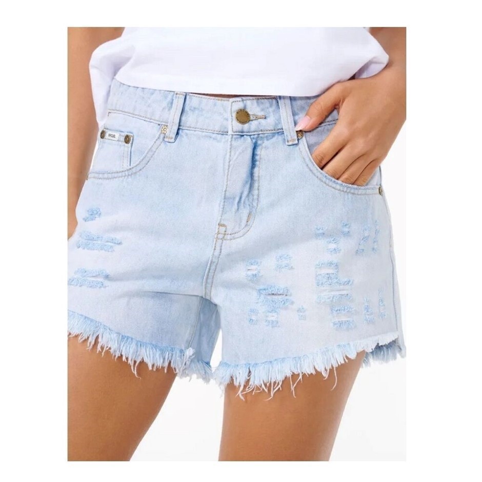 RIP CURL Women's Sophie Denim Shorts - Light Blue, Size 24. RRP: $79.99.  B