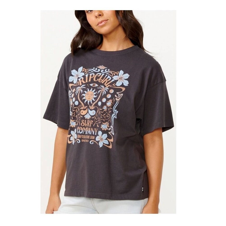 RIP CURL Women's Utopian Dreams Heritage Tee, Size S, Washed Black. RRP:$60