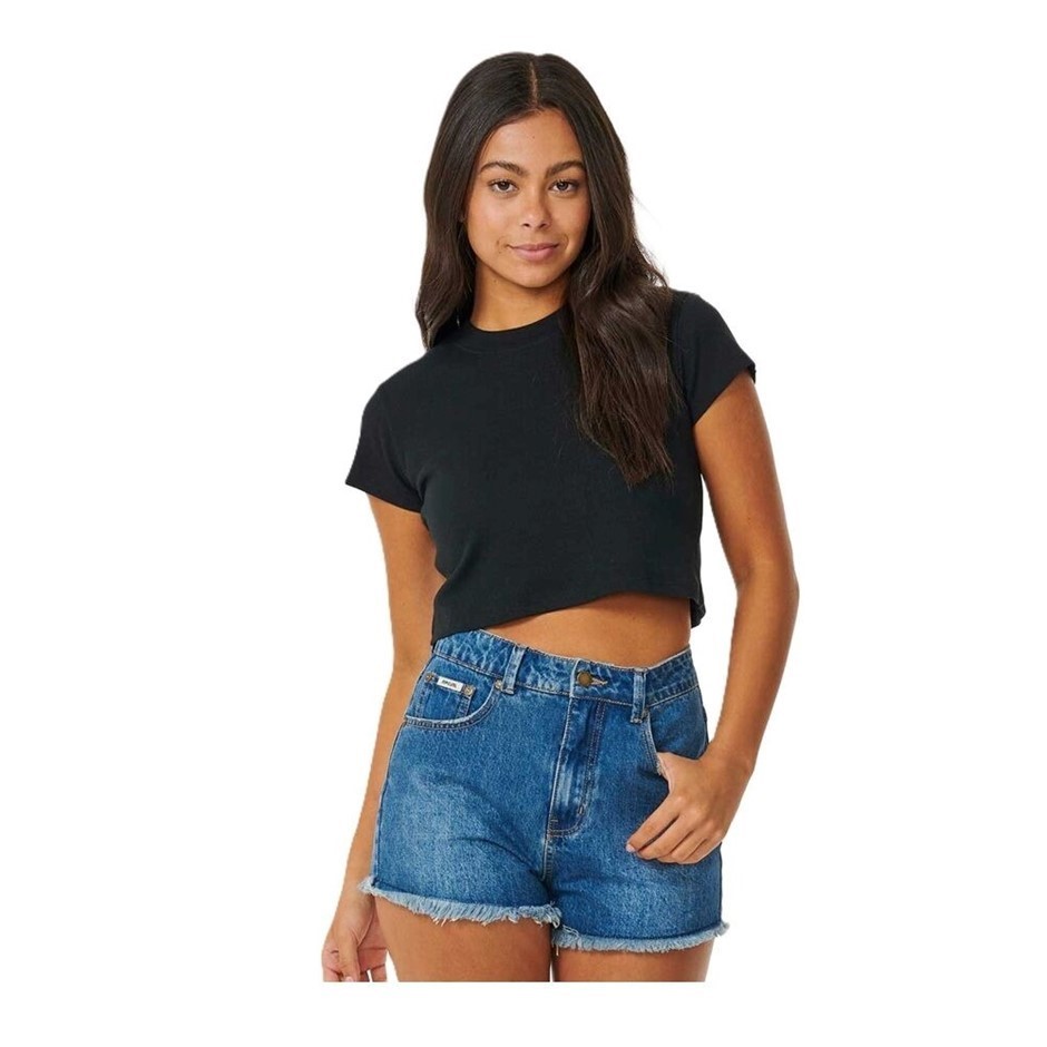 RIP CURL Women's Classic Ribbed T-Shirt, Size S, Black. RRP: $49.99. Buyer