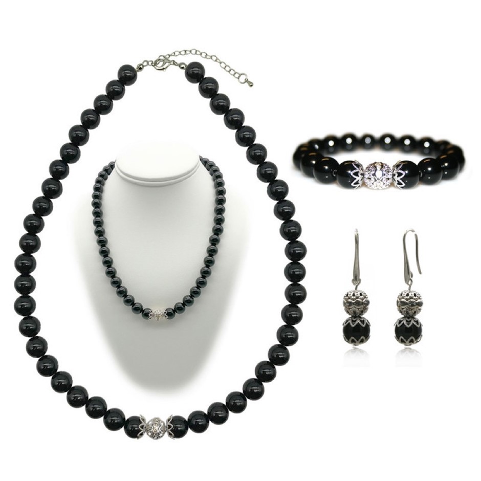 10mm Black Agate Persian Love Rhinestone Jewellery Set