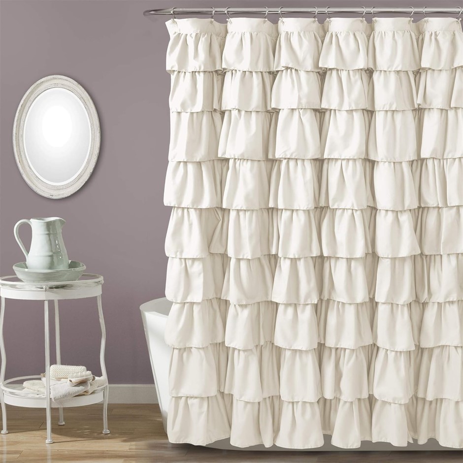 LUSH DECOR Ruffle Shower Curtain, 72" x 72", Ivory.