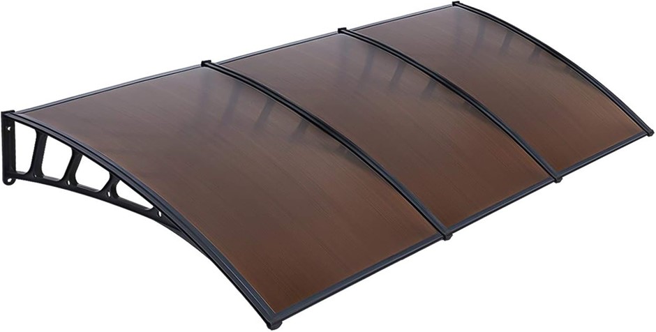 INSTAHUT Window Door Awning Canopy 1.5Mx3M Brown Sheet Black Plastic Frame.