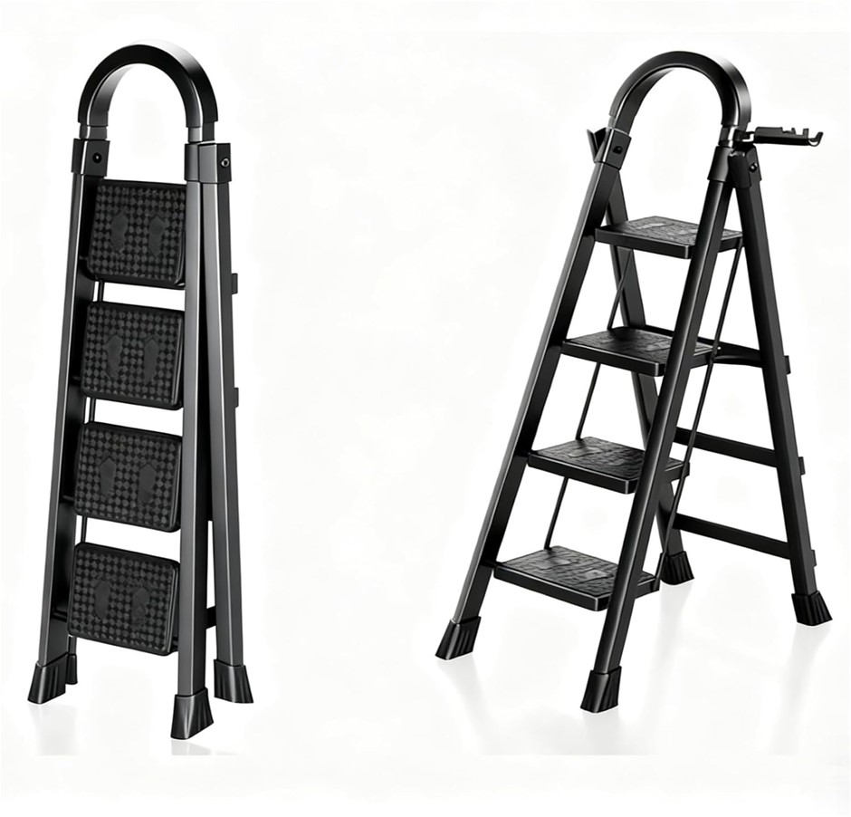 XXYSPT 4 Step Ladder with Handrail, Heavy-Duty Iron Folding Step Stool with