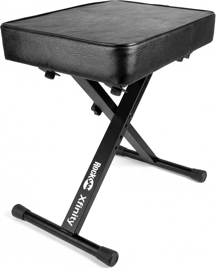 ROCKJAM KB100 Adjustable Padded Keyboard Bench, X-Style, Black. NB: Damaged