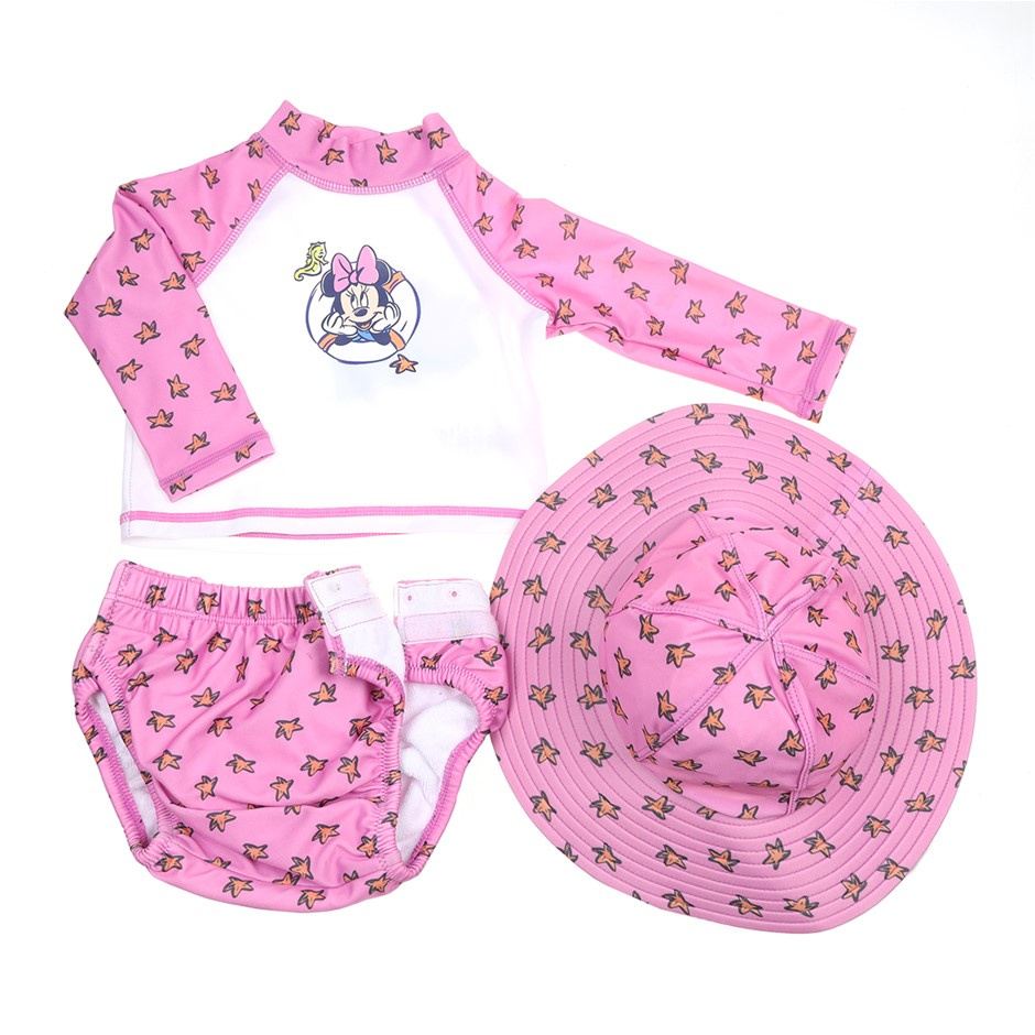 DISNEY Baby's 3pc Swimwear Set, Size 18M, Pink/Minnie Mouse. Buyers Note -