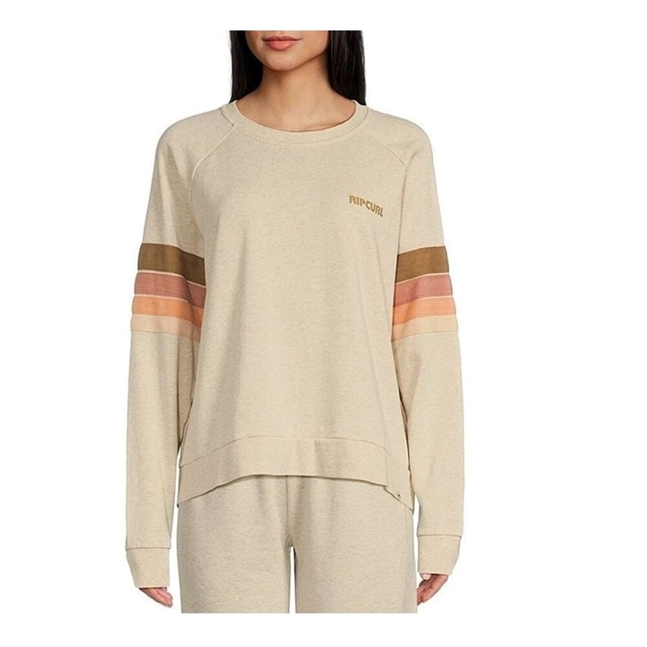 RIP CURL Women's High Tide Surf Raglan Crew Jumper, Size S, Oatmeal Marle.
