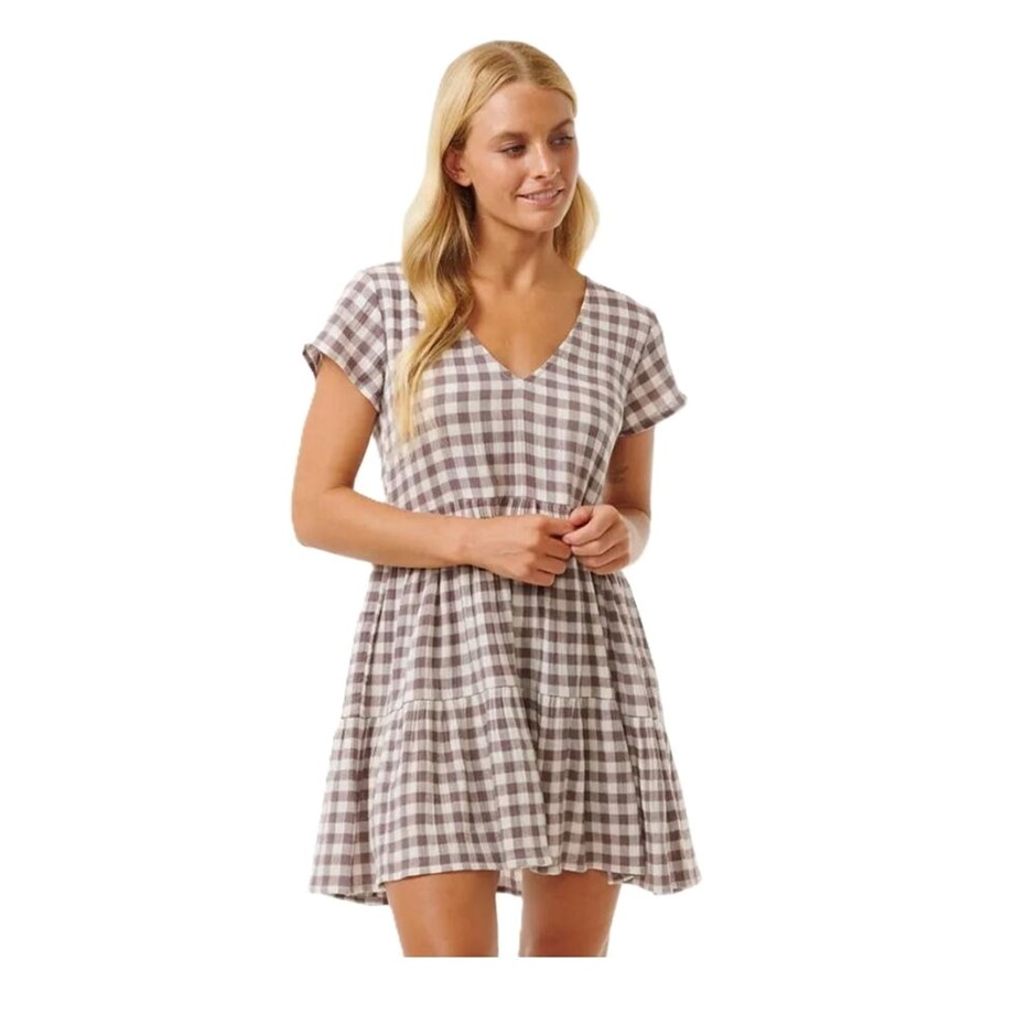 RIP CURL Women's Premium Surf Check Dress, Size XS, Eggplant. RRP: $100.  B