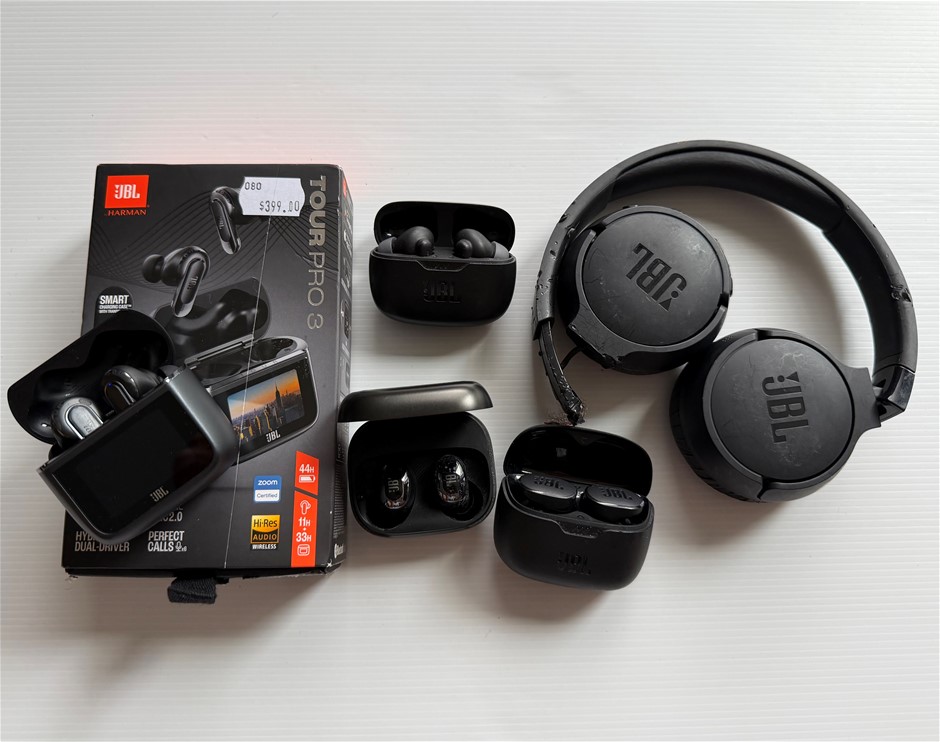 JBL Tour Pro 3, Tune Buds, Wave Beam 2, Live Buds 3 - For Parts (Lot of 5)