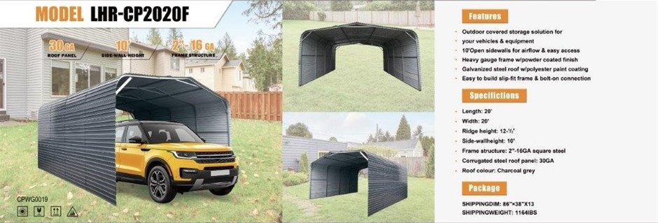 Unused 2025 Landhonor 20*20FT All-Steel Carport LHR-CP2020F