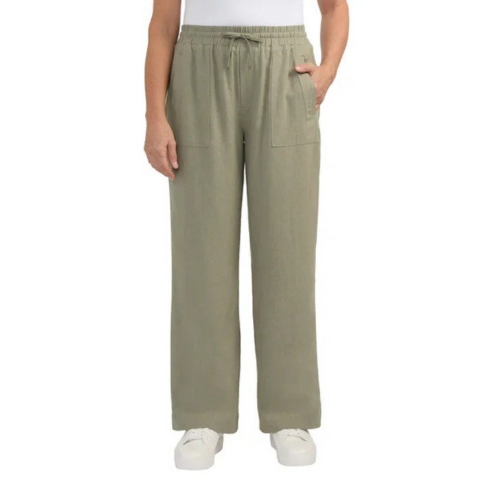 TEDDI ROSE Women's Wide Leg Pant, Size L, 55% Linen, Green.  Buyers Note -