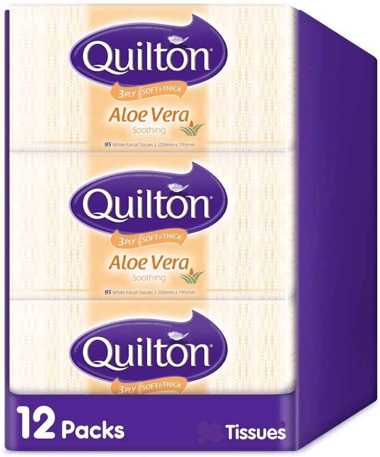 QUILTON Aloe Vera & Vitamin E Facial Tissues, 3 Ply (12 Boxes of 110 Tissue