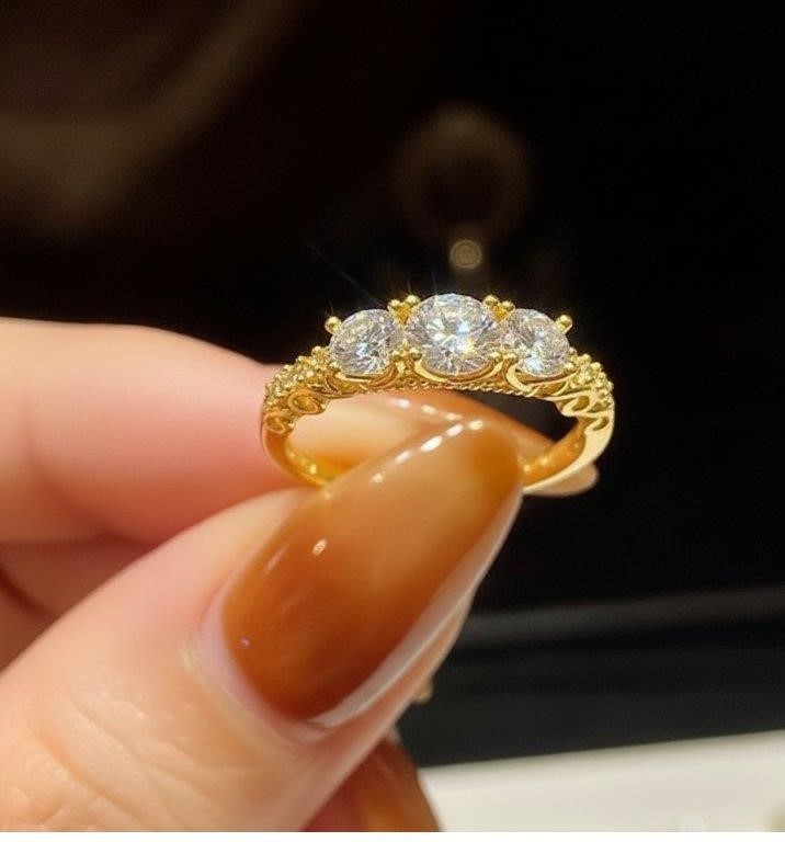 GRA  Moissanite white  18k Solid Yellow Gold Vermeil  Ring  -8US