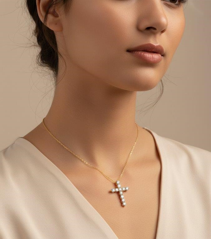 GRA  Moissanite white Brilliant Cut stone Cross Pendant -S925-