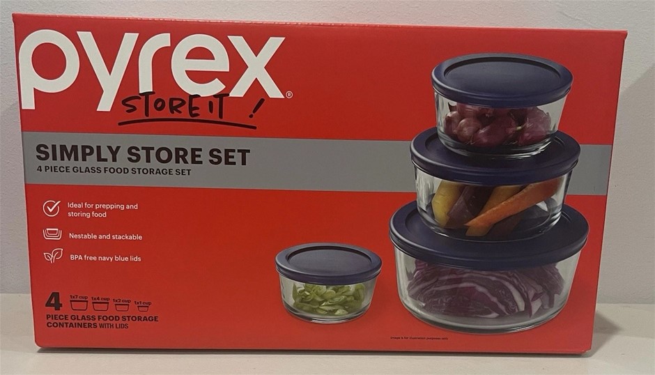 PYREX 4pc Simply Store Container Set. NB: Damaged packaging, 1 x container