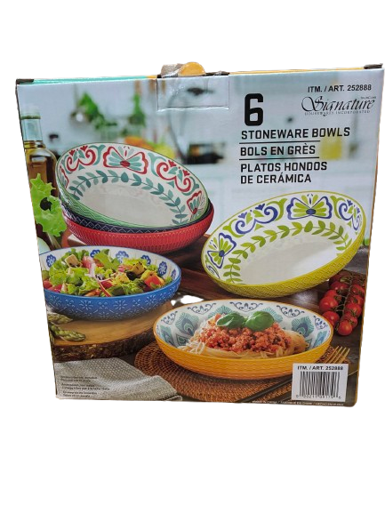 SIGNATURE 6pc Stoneware Bowls. NB: Damaged packaging, 1 x missing.