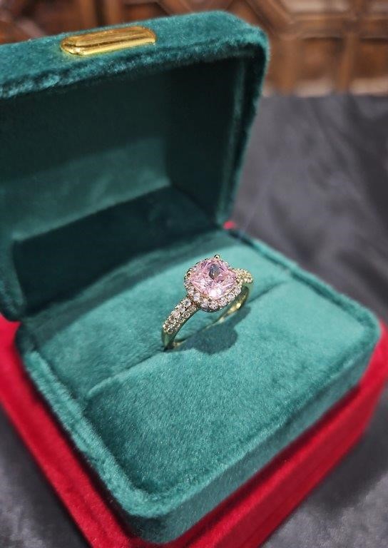 14K/Italy 2.0ct Pink Princess Cut Yellow Gold Filled Ring(stamped) 9US