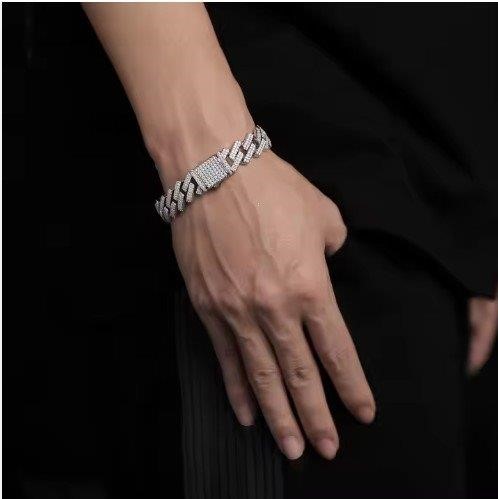 GRA Moissanite White Cut Cuban Bracelet-21cm-7mm (925 Sterling Silver)