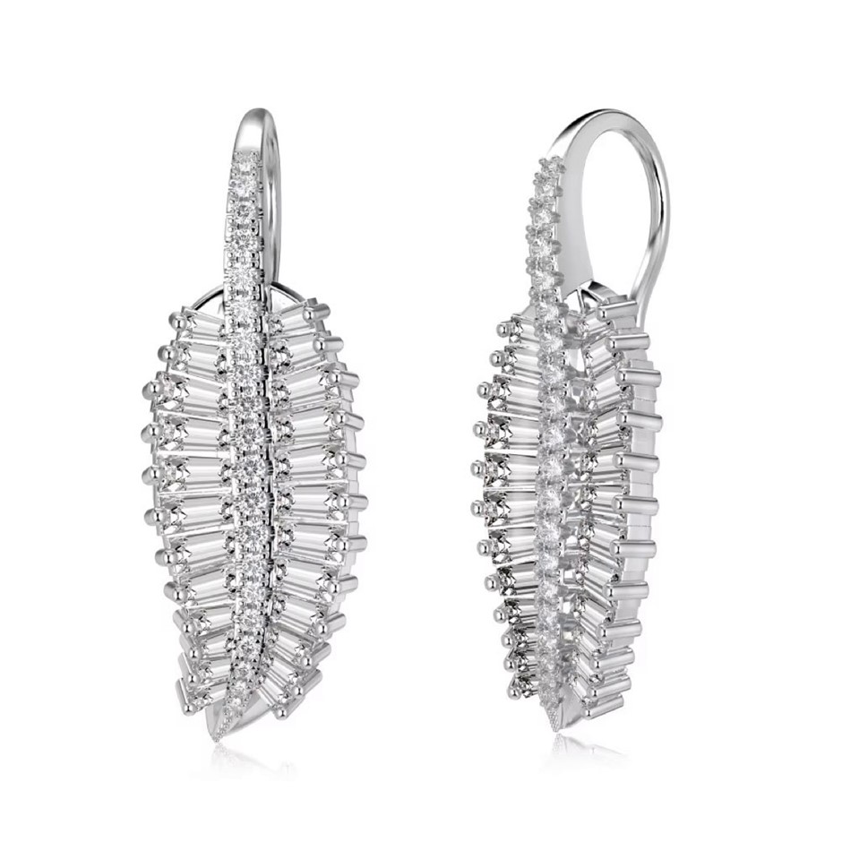 Pear 925 Sterling Silver Simulated Diamonds Leaf Earrings