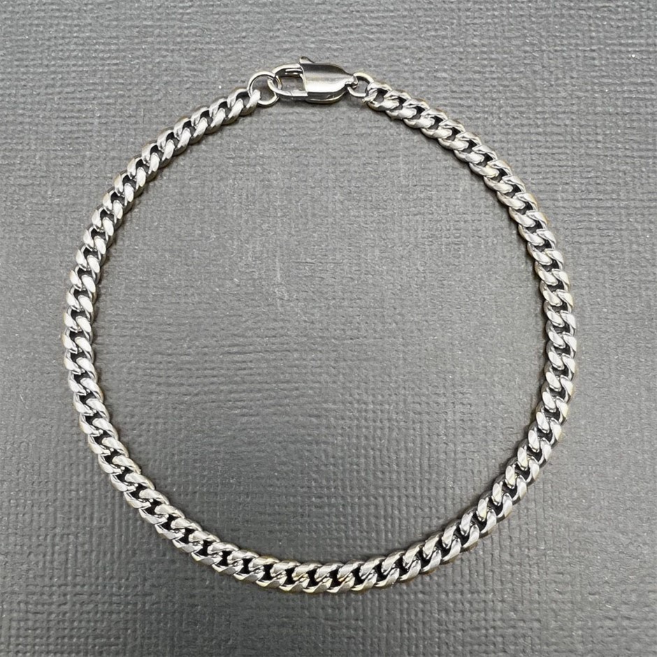 Silver-Filled Cuban Link Chain Bracelet, 4MM Wide - 17.8cm