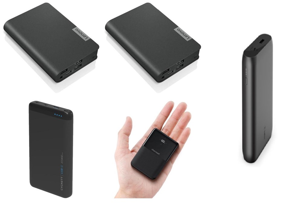 5 x Assorted Power Banks. 2 x LENOVO PB700C  Power Bank 14000 mAh. 1 x CYGN